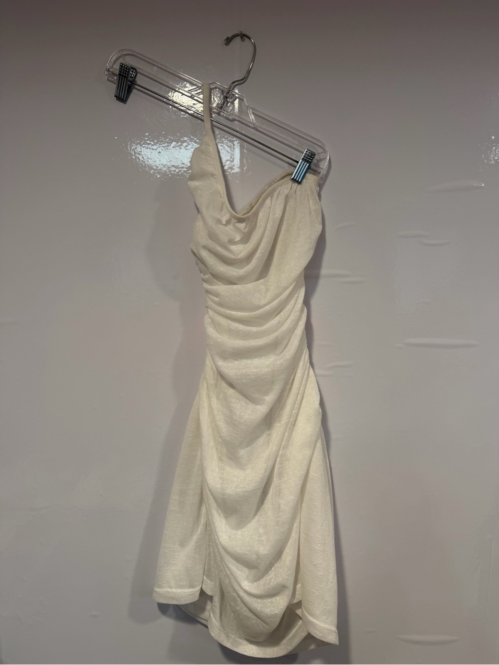 Elegant SNDY’s White Ruched Slip Beachy open back‎ Dress NWT